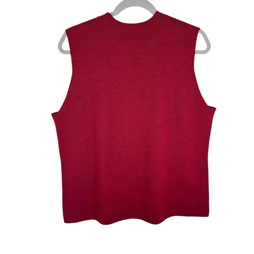 Eileen Fisher Woman Red 100% Wool Crew Neck Sleeveless Tight Knit Sweater Sz 1X - Picture 2 of 4